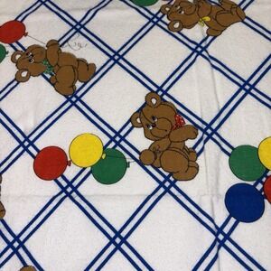 Vintage Tailored Baby Swaddle Receiving Blanket Balloons Teddy Bears Primary Col